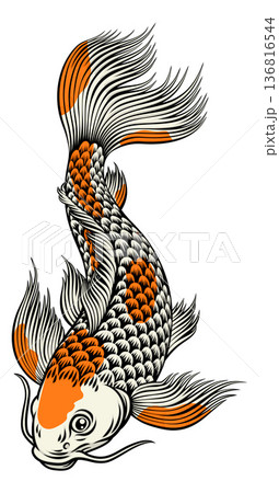 Koi Carp Fish Vintage Japanese Painting Style Art 136816544