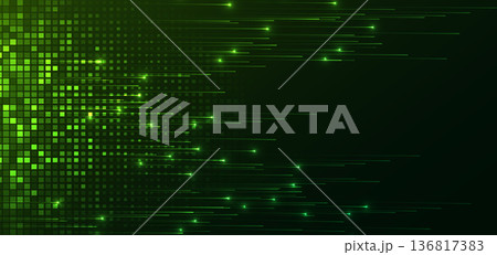 Abstract green speed horizontal lines on dark green background with square pattern decor. Abstract green speed horizontal lines on dark green background with square pattern decor. 136817383