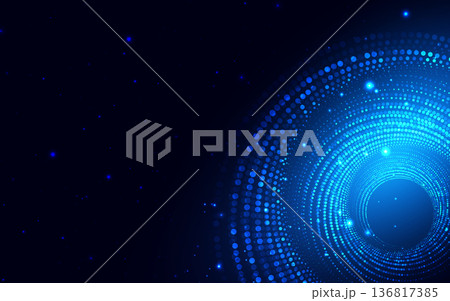 Abstract blue dotted glowing circles on dark background. 136817385