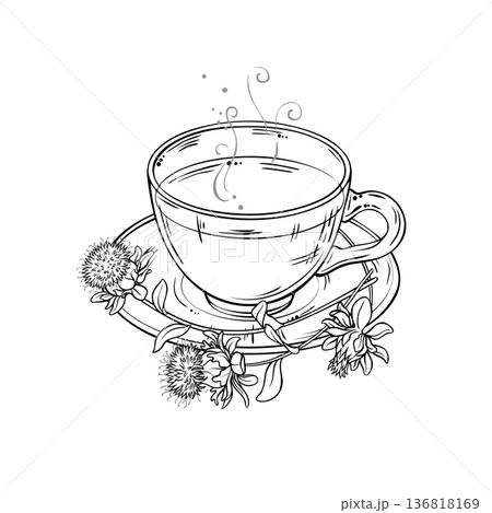 Cup of Saflower Tea Outline Illustration. 136818169