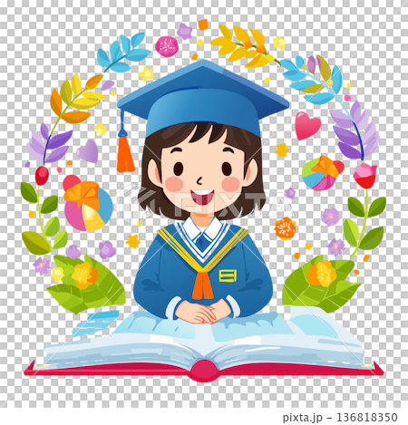 畢業生坐在書上的插圖 畢業生坐在書上的插圖 136818350