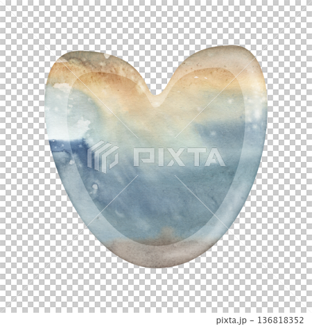 Minimal abstract heart silhouette in muted desert sunset tones with fluid texture. Isolated illustration hand drawn in watercolor. Mental health projects, calm lifestyle branding, meditation content 136818352