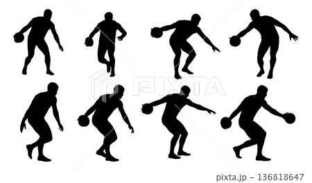 Black Solid Discus Thrower Grip Silhouettes Set of Six on White Background 136818647