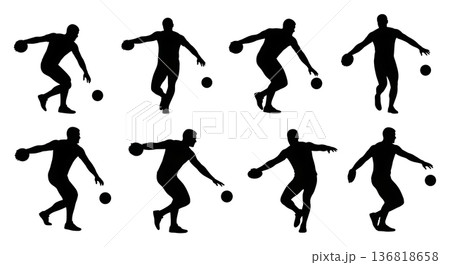 Black Solid Discus Thrower Discus Interaction Silhouettes Set of Six on White Background Black Solid Discus Thrower Discus Interaction Silhouettes Set of Six on White Background 136818658