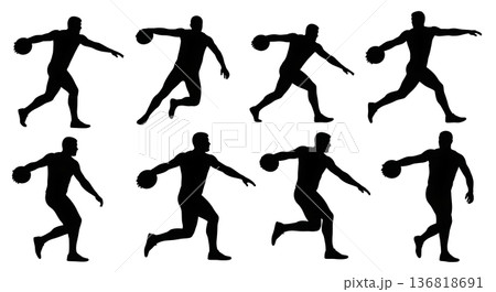 Black Solid Discus Thrower Speed & Acceleration Silhouettes Set of Six on White Background 136818691