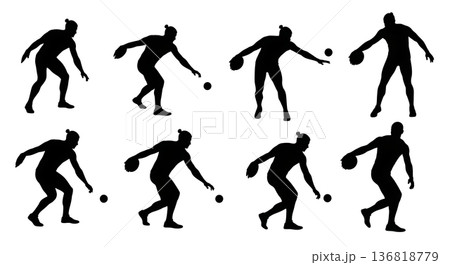 Black Solid Discus Throw Sequence Silhouettes Set of Six on White Background Black Solid Discus Throw Sequence Silhouettes Set of Six on White Background 136818779