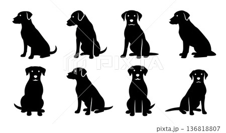 Black Solid Dog Ears Flattened Silhouettes Set of Six on White Background Black Solid Dog Ears Flattened Silhouettes Set of Six on White Background 136818807