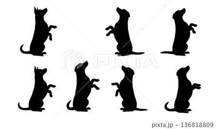 Black Solid Dog Endearing Begging Silhouettes Set of Six on White Background Black Solid Dog Endearing Begging Silhouettes Set of Six on White Background 136818809