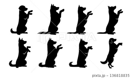 Black Solid Dog Paws Up Silhouettes Set of Six on White Background Black Solid Dog Paws Up Silhouettes Set of Six on White Background 136818835