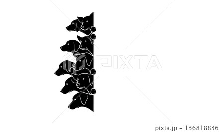 Black Solid Dog Peering Around Corner Silhouettes Set of Six on White Background Black Solid Dog Peering Around Corner Silhouettes Set of Six on White Background 136818836