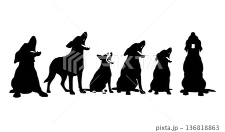 Black Solid Dog Yawn Cycle Silhouettes Set of Six on White Background Black Solid Dog Yawn Cycle Silhouettes Set of Six on White Background 136818863