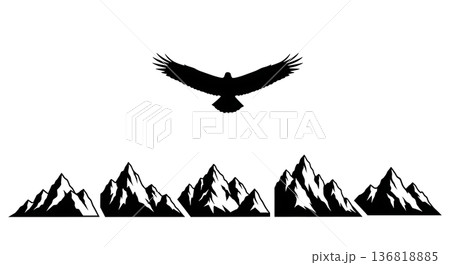 Black Solid Eagle Mountain Silhouettes Set of Six on White Background Black Solid Eagle Mountain Silhouettes Set of Six on White Background 136818885