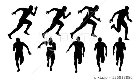 Black Solid Elasticity Sprint Silhouettes Set of Six on White Background 136818886