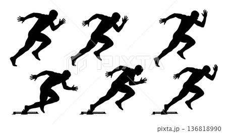 Black Solid Explosive Take Off Silhouettes Set of Six on White Background 136818990