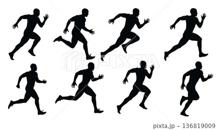 Black Solid Forward Gaze Eyeline Silhouettes Set of Six on White Background 136819009