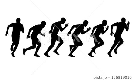 Black Solid Forward Lean Posture Silhouettes Set of Six on White Background 136819010