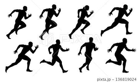 Black Solid Glute Quad Interplay Silhouettes Set of Six on White Background 136819024