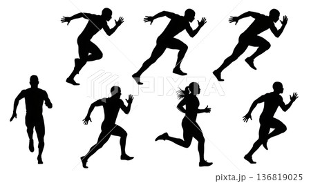 Black Solid Glute Stride Top Silhouettes Set of Six on White Background 136819025