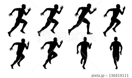 Black Solid Hand Arm Position Sprint Silhouettes Set of Six on White Background 136819111