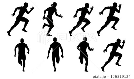 Black Solid Hip Rotation Efficiency Silhouettes Set of Six on White Background 136819124
