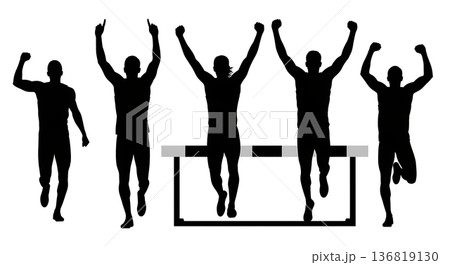 Black Solid Hurdle Arms Raised Triumph Silhouettes Set of Six on White Background 136819130