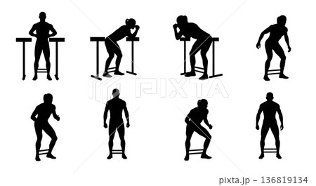 Black Solid Hurdle Band Walks Silhouettes Set of Six on White Background Black Solid Hurdle Band Walks Silhouettes Set of Six on White Background 136819134