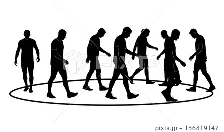 Black Solid Hurdle Cool-Down Walks Silhouettes Set of Six on White Background 136819147