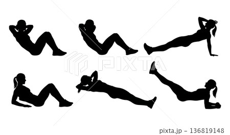 Black Solid Hurdle Core Strength Silhouettes Set of Six on White Background 136819148
