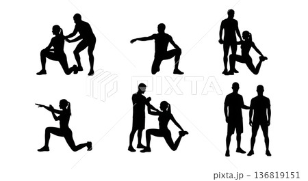 Black Solid Hurdle Dynamic Partner Stretch Silhouettes Set of Six on White Background 136819151