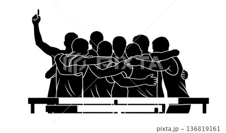 Black Solid Hurdle Victorious Group Hug Silhouettes Set of Six on White Background 136819161