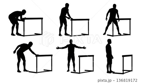 Black Solid Hurdle Inspection Adjustment Silhouettes Set of Six on White Background 136819172