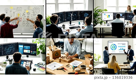 Collaborative innovation: Diverse teams brainstorming ideas and 136819336