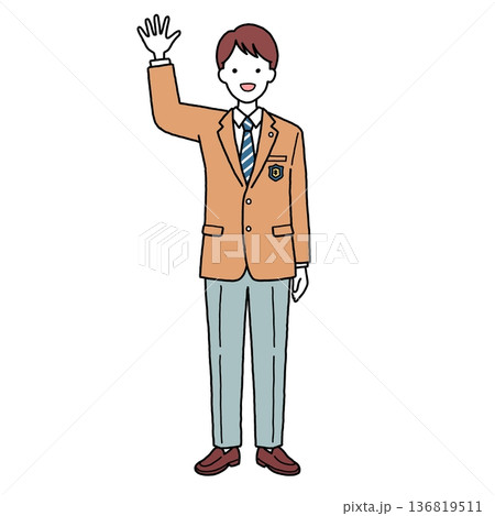 手を振る制服男子中高生 手を振る制服男子中高生 136819511