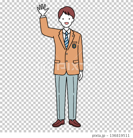 手を振る制服男子中高生 手を振る制服男子中高生 136819511