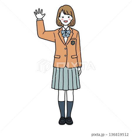 手を振る制服女子中高生 手を振る制服女子中高生 136819512