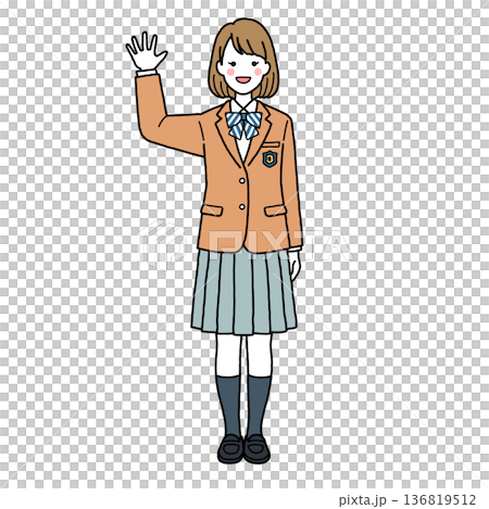 手を振る制服女子中高生 手を振る制服女子中高生 136819512