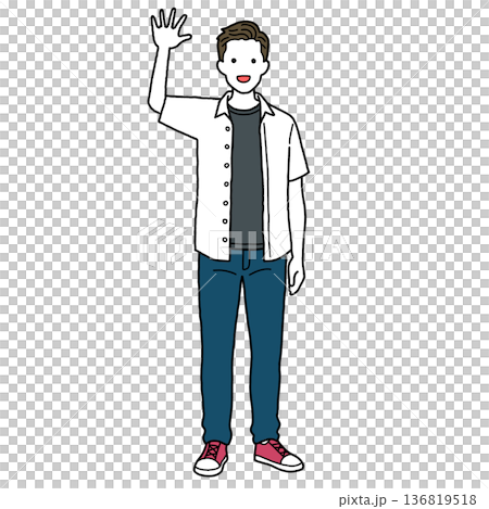 一位隨意揮手的年輕男子 136819518