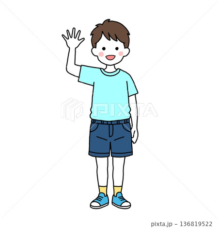手を振るカジュアル幼児・男の子 手を振るカジュアル幼児・男の子 136819522