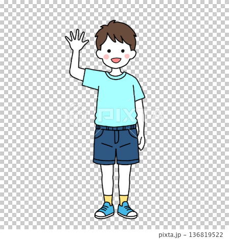 手を振るカジュアル幼児・男の子 手を振るカジュアル幼児・男の子 136819522