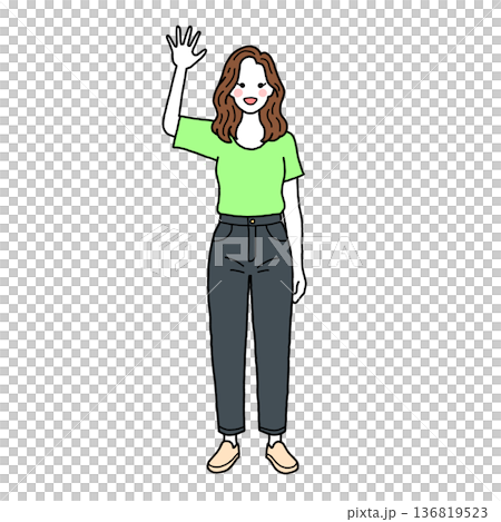 一位隨意揮手的年輕女子 136819523