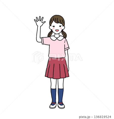 手を振る小学生女子 手を振る小学生女子 136819524