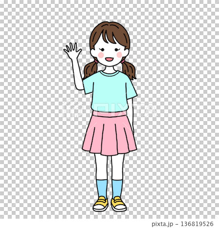 手を振るカジュアルな幼児・女の子 手を振るカジュアルな幼児・女の子 136819526