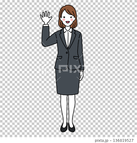 手を振るスーツの若い女性 136819527