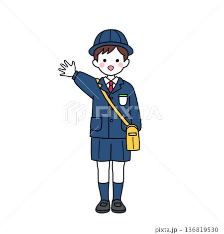 手を振る制服の幼稚園児・男の子 136819530