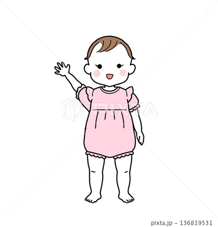手を振る乳児・赤ちゃんの女の子 136819531