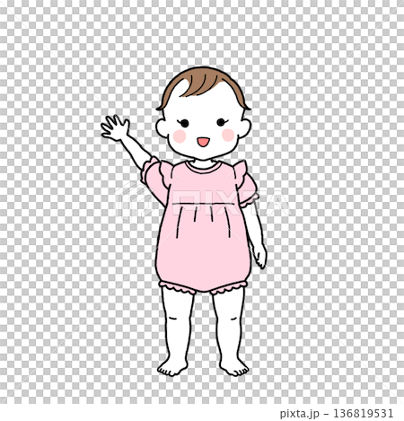 手を振る乳児・赤ちゃんの女の子 136819531