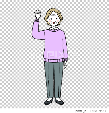 Casual senior woman waving Casual senior woman waving 136819534