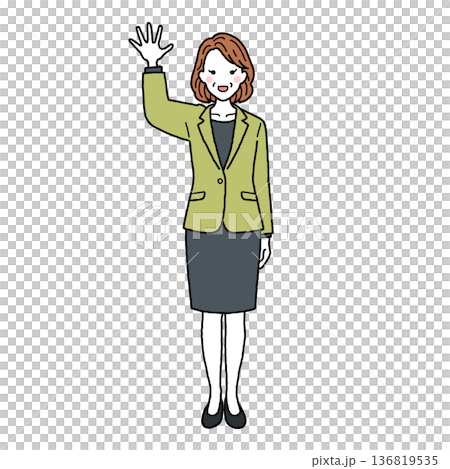A middle-aged woman in a suit waving A middle-aged woman in a suit waving 136819535