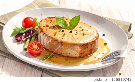 フォアグラのパテを美しく盛り付けた一皿 136819742