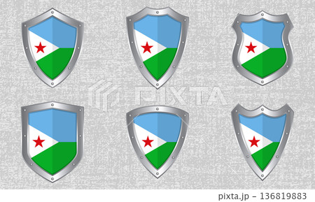 Set of metal shields with the Djibouti flag 136819883